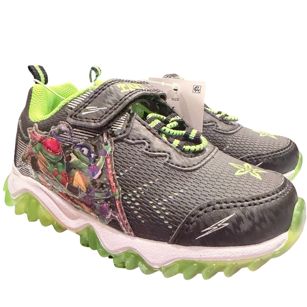 Kids' Gray and Neon Green Light-Up Turtle Sneakers